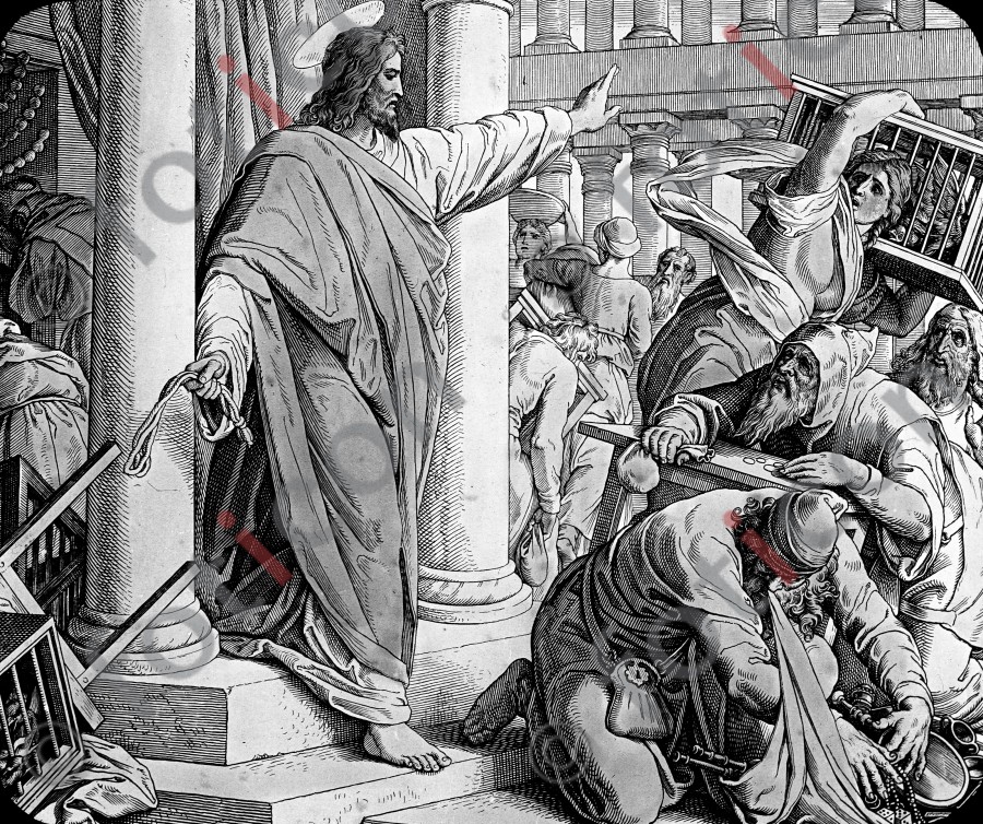 Jesus reinigt den Tempel | Jesus cleanses the temple  - Foto foticon-simon-043-sw-018.jpg | foticon.de - Bilddatenbank für Motive aus Geschichte und Kultur
